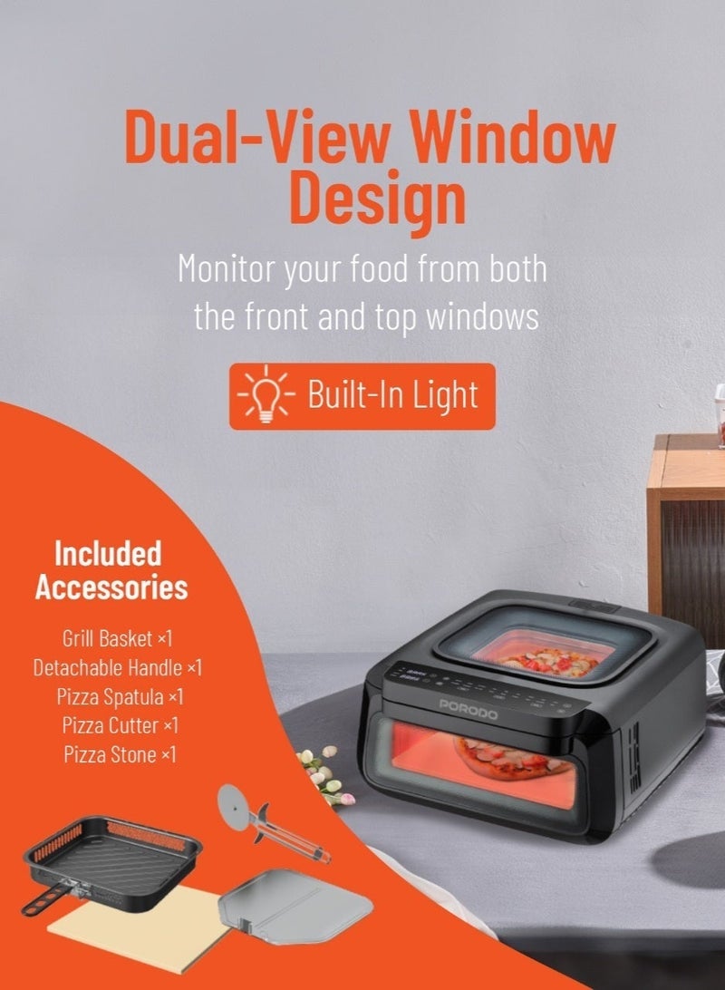 بورودو مقلاة هوائية كريسب كوك 3 في 1، صانعة بيتزا وفرن بسعة 13 لترًا و18 وضع طهي مسبق الضبط / أوضاع بيتزا متعددة / وظيفة فرن فعالة / قلي هوائي صحي / قلي هوائي / ملحقات متضمنة - أسود - Image 5